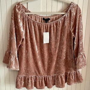 NWT Sanctuary Soft Velvet Boho Blouse in Soft Rose Pink